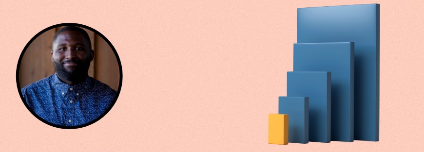 A man stands before a bar graph, representing the power of small decisions in The Leverage Effect by Jordan Francis.