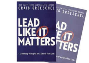 Image: Two books with the title "Lead Like It Matters" by Ruth Castillo (Dallas 2015) on a bookshelf.