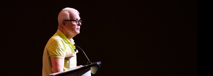 Gordon MacDonald, passionately giving a speech.