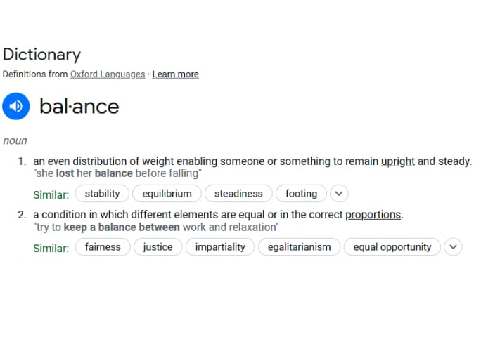 A dictionary page with the word "balance"